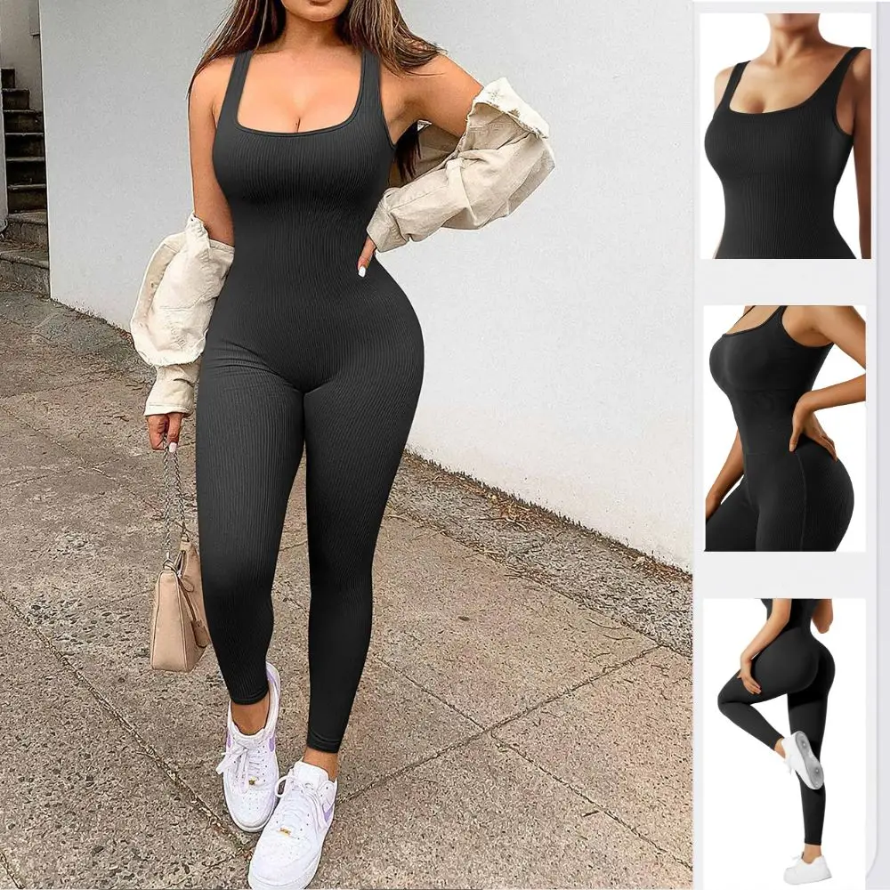 

Women Jumpsuits Fitness Yoga Suit Ribbed Sportswear Bodycon One Piece Bodysuit Sleeveless Rompers Yoga Workout Tracksuit Woman