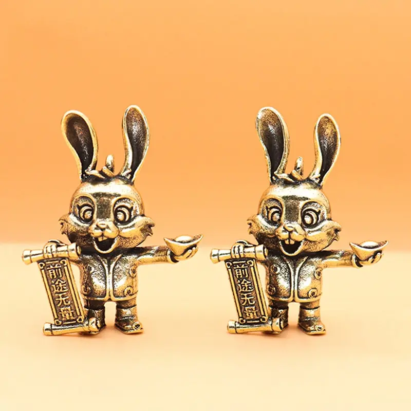 

1PC Chinese New Year Zodiac Lucky Rabbit Statue Ornament Key Chain Pendant Decor Jewelry Making Accessories