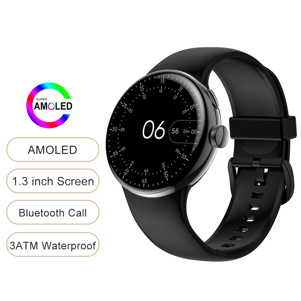 

Pixel Smart Watch Men Bluetooth Call 1.3inch AMOLED Screen 24h Blood Oxygen Heart Rate Monitor Sports Smartwatch Women 2023