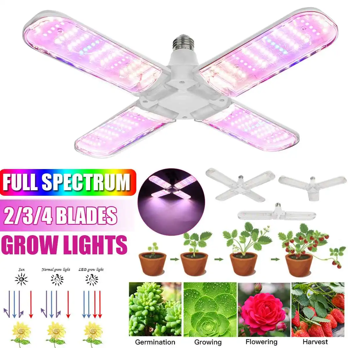 

240/180/120W LED Grow Lamp Foldable Full Spectrum LED Plant Growth Lamp Indoor Grow Lights E27 Hydroponic Plants Grow Light