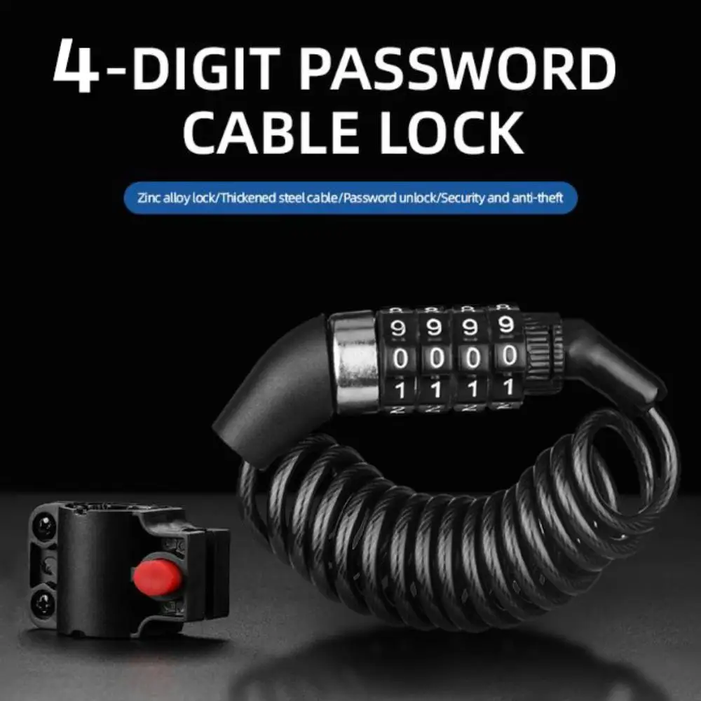 

Black Bike Code Lock Anti-prying Cipher Trunk 4-position Lock Anti-theft Abrasion Resistant Protable Wire Rope Chain