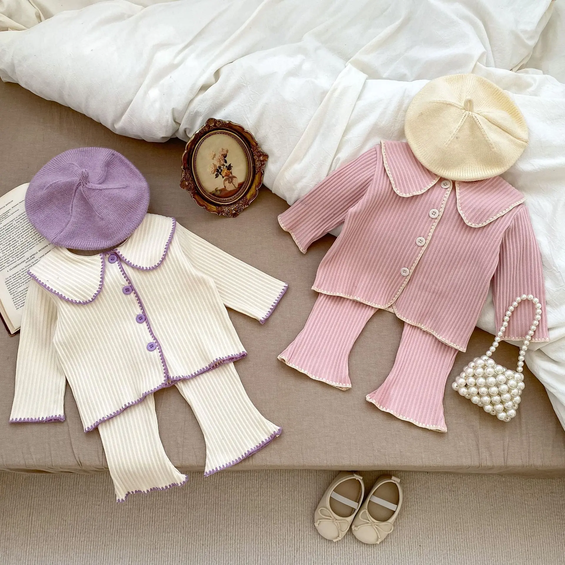 

Autumn Girl Children Fashion Pit Striped Long Sleeve Blouses Suit Boy Baby 100% Cotton Tops+Boot Cut 2pcs Kid Casual Shirt Suit
