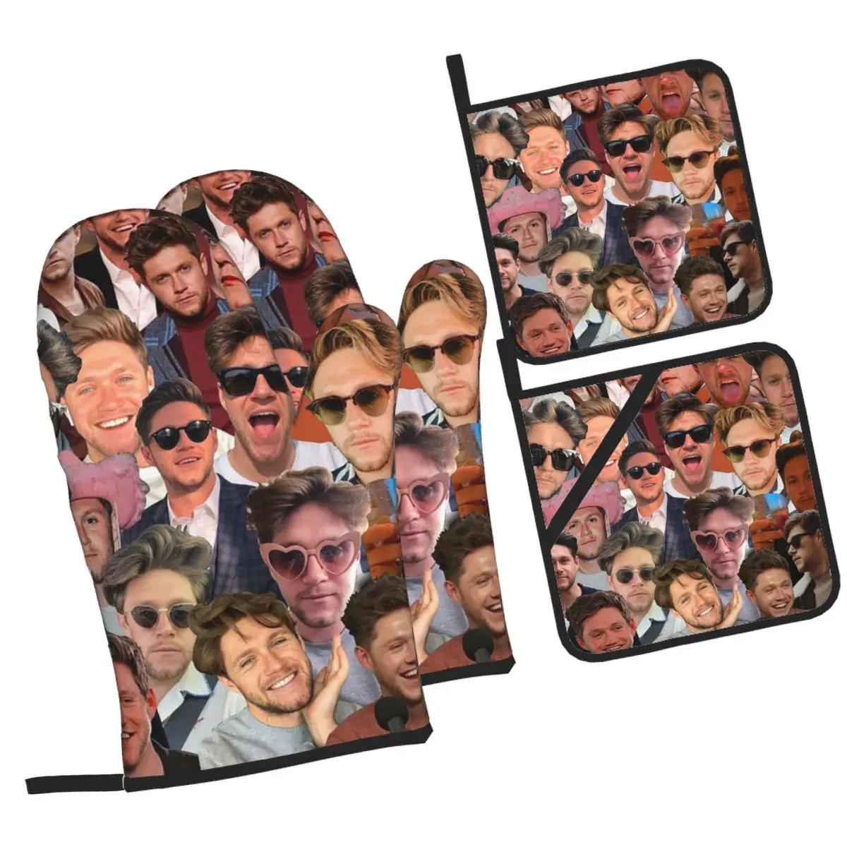 Фото Набор из 4-х кухонных прихваток и подставок под горячее NiallHoran Photo Collage для выпечки, готовки на кухне и барбекю, устойчивые к высоким температурам, нескользящие перчатки. №1