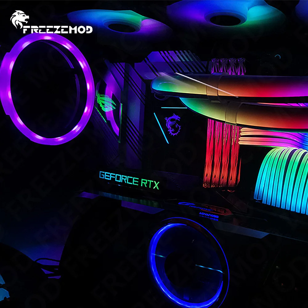 freezemod gpu side panel rtx3090 gtx rog pc decoration video card plate faith lamp water cooler aura sync liquid cooling argb free global shipping