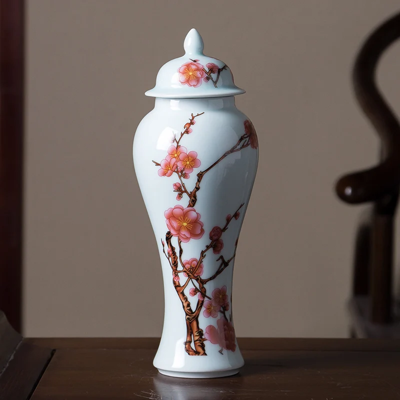 

Antique Ceramic Vase Plum Blossom Shadow Blue Glaze Jingdezhen Chinese Style Living Room Decoration Retro General Tank Jar