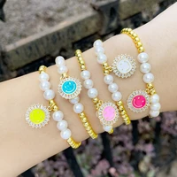 enamel cute smiley pearl cubic zirconia bracelet womens fashion ins copper beads beaded charm bracelets for women jewelry