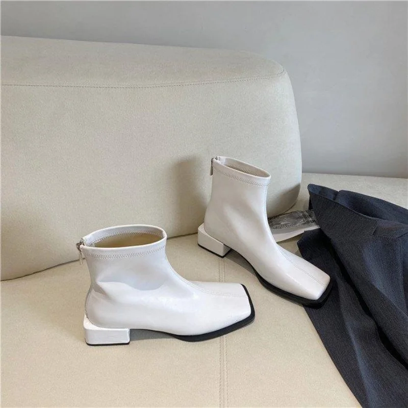 Spring Women's Ankle Boots Women's Low Heel Fashion Zipper Shoes Fall Winter Leather Women's Short Boots Botas Mujer 2023 New