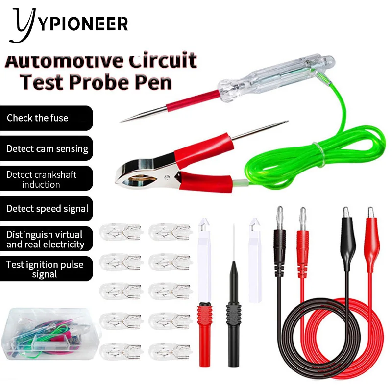 YPioneer T10060 Automotive Circuit Tester Kit Test Light 3-24V Voltage Tester Dual Probes Alligator Clamps Two-Way