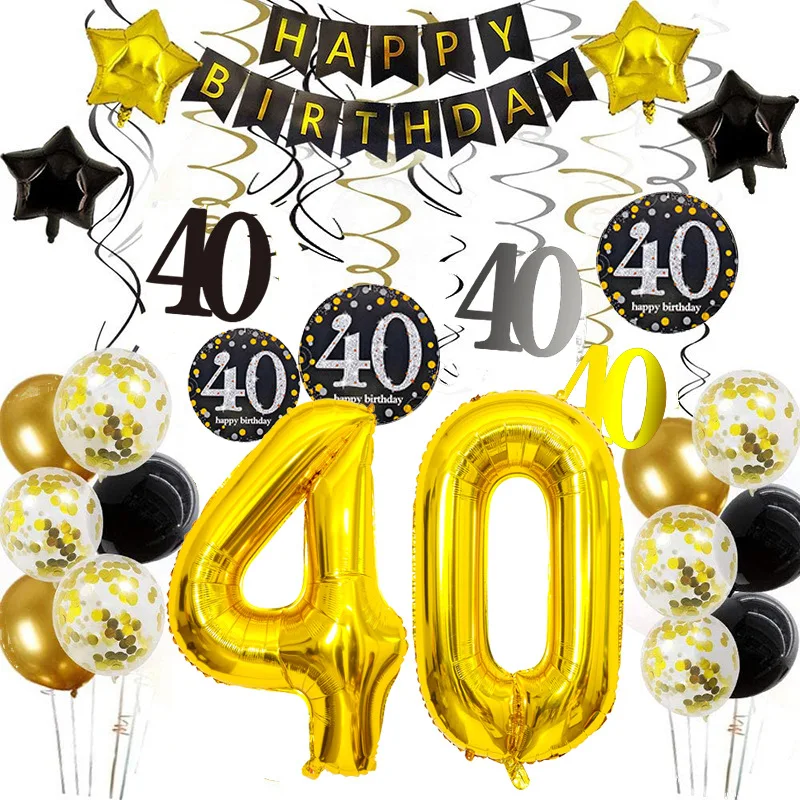 

40 Birthday Balloon Happy 30th 40th 50th 60th Birthday Ballon Cheer 30 40 50 60 Year Old Black Gold Adult Forty Birthday Baloon