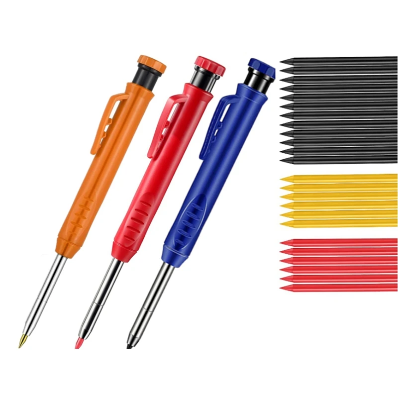 

Mechanical Carpenter Pencils Set With 24 Mechanical Pencil Refill Built-In Sharpener For Architect Draft Drawing