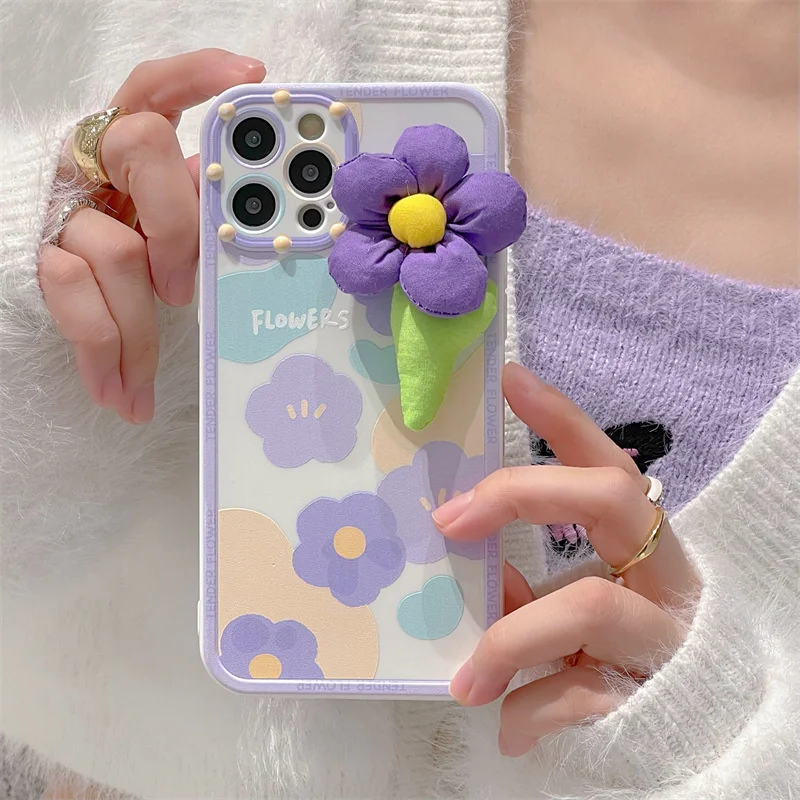 

Fashion Three-dimensional Painting Flowers Sweet Full Edge Anti-fall For iphone 11 12 13 Pro Max XR Xs Max 7 8 Plus Phone Case