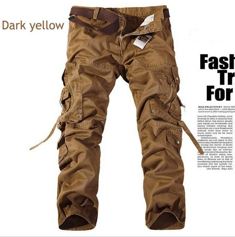 HOT 2022 New Solid Color Cotton Canvas Casual Pants Wearing Cargo Multi-pocket Straight Military Loose Tooling Trousers