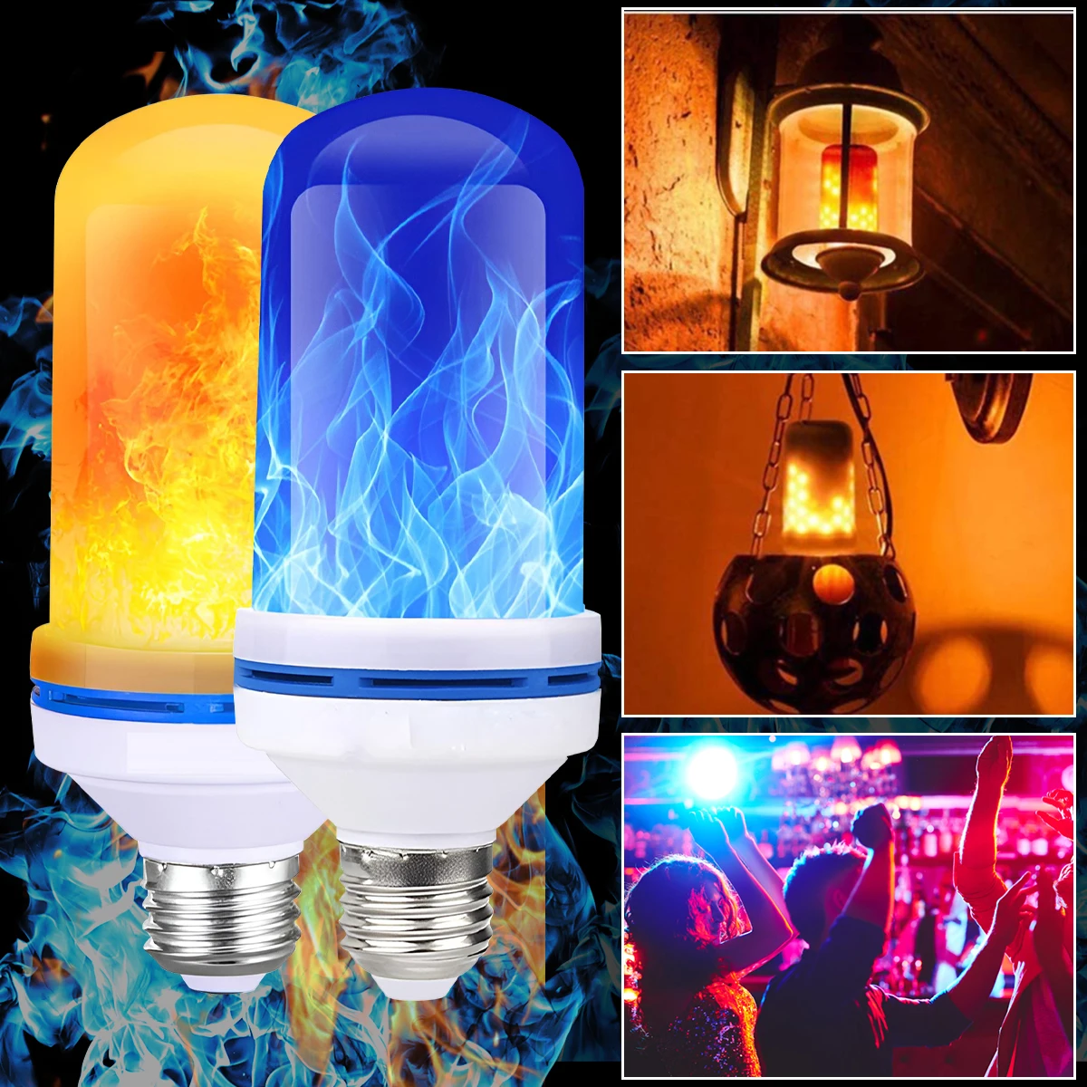 

LED Flame Light Bulbs 4 Modes Flickering Fire Flame with Upside-down Effect E26 Base Flame Effect Light Bulbs Reusable Simulated