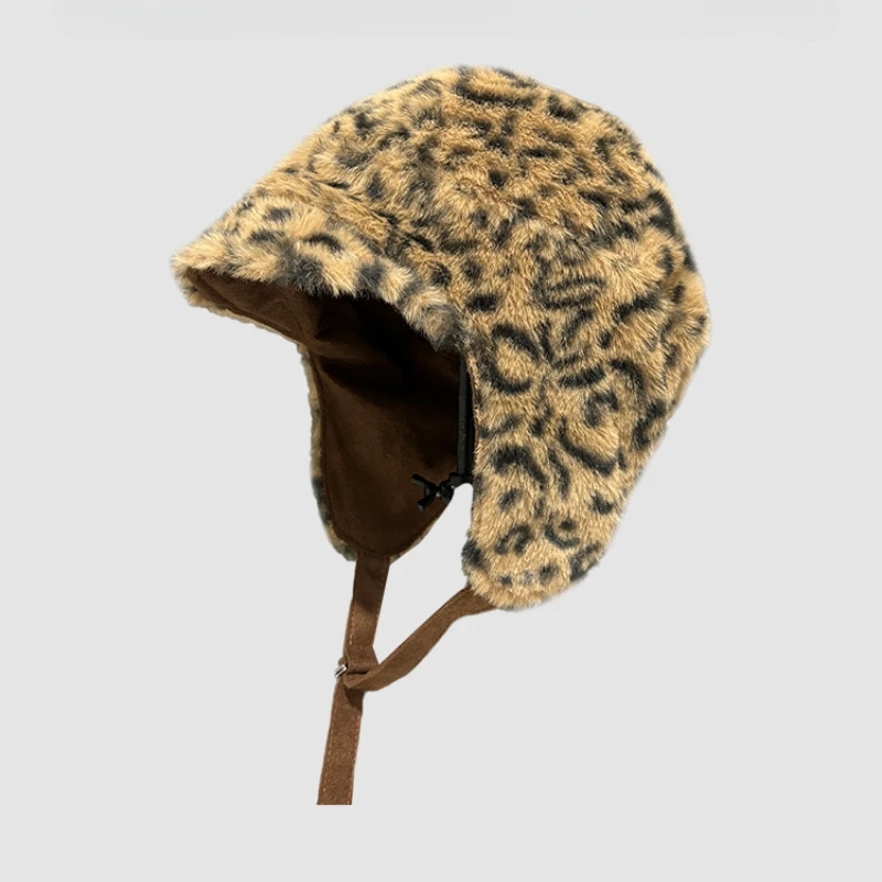 Двусторонняя шапка-пилот в американском стиле ретро с леопардовым принтом для