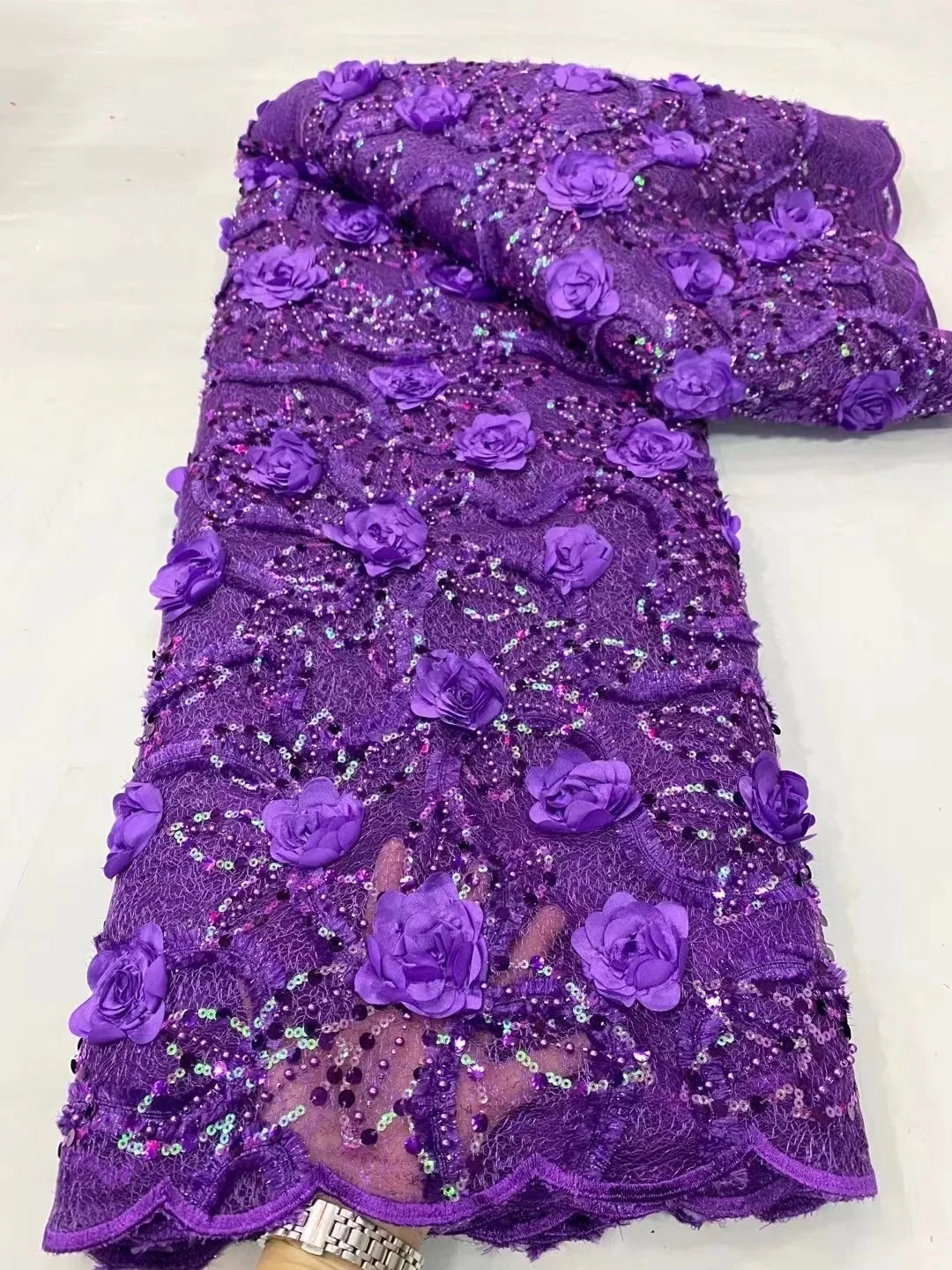 

Новая искусственная 3D Цветочная вышивка с бусинами, французская фототкань для свадьбы 460*130 см