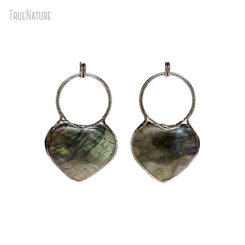 

10 шт. винтажный подарок для нее, ювелирные изделия ручной работы, спаянные в форме сердца, античный Серебристый цвет, серый лунный камень, искусство