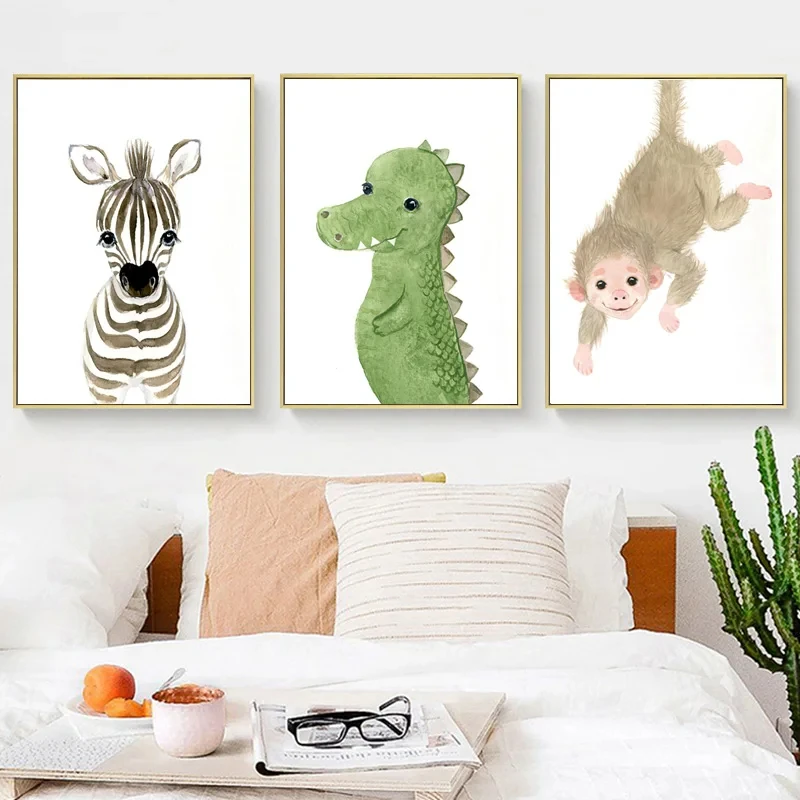 

Watercolor Animal Posters for Nursery, Canvas Painting, Wall Art Print, Child Picture, Baby, Kids Room Decor, Elephant, Lion, Gi