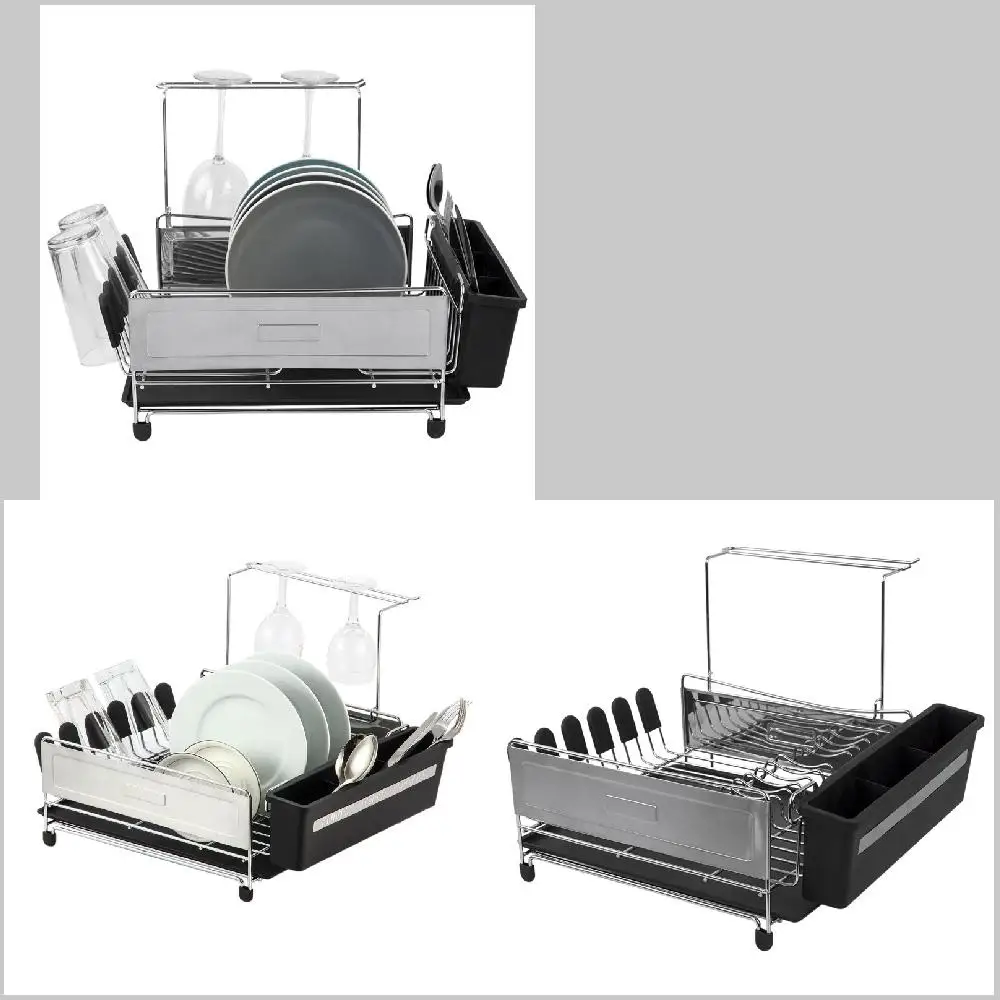

Extra-Large Durable Black Stainless Steel Dish Drying Rack with Modern Design and Wider Utensil Cup - Perfect for Indoor and Out