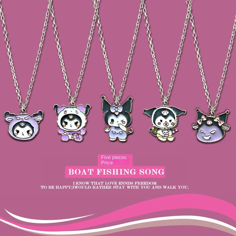 

Random Five Sweet Cinnamon Dog Necklace Dark Series kuromi Pendant Fresh Non-Fading Female Student Melody Sweater Chain