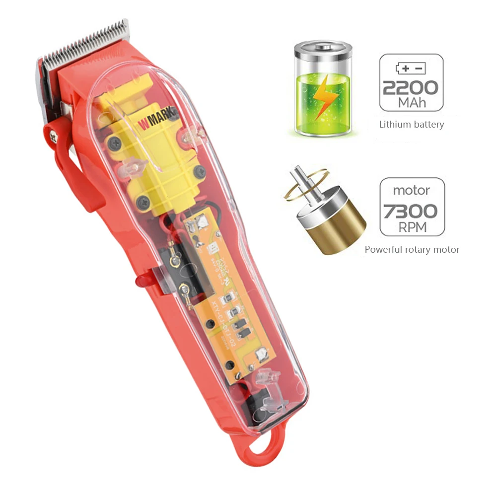 

Rechargeable Hair Cutting Machine red and white base Transparent style Professional rechargeable clipper Hair Trimmer