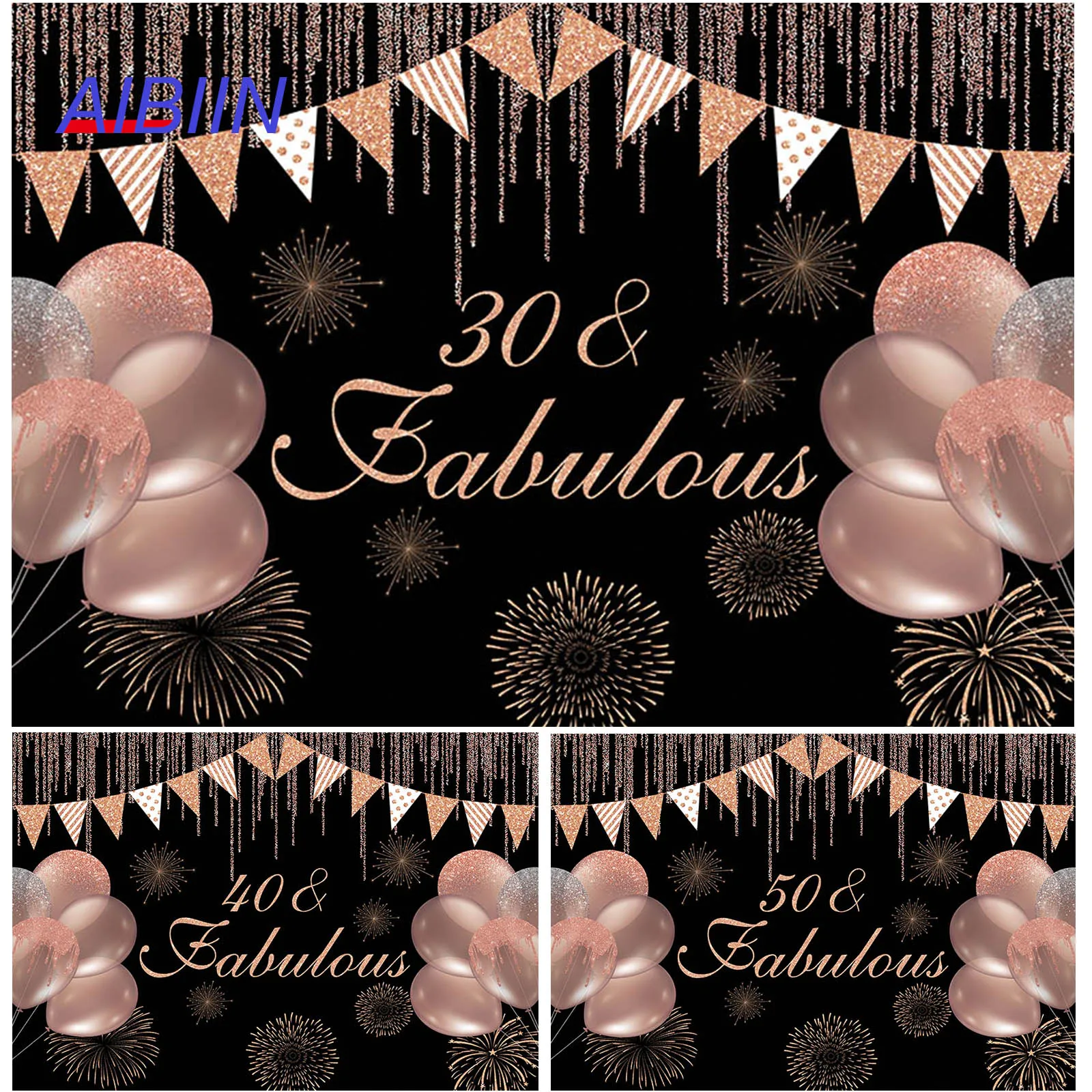 AIBIIN розовое золото Happy 30 40 50 60 70 день рождения фон воздушные шары фейерверк
