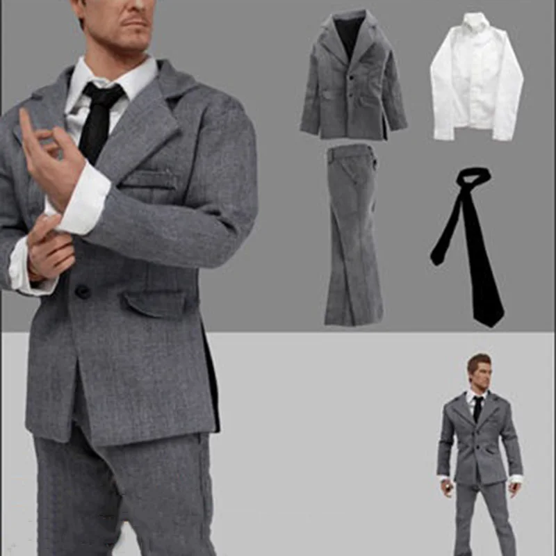

DOLLSFIGURE CC139 1/6 Scale Male Soldier Grey Business Gentleman Blazer Shirt Tie Pants Suit Model for 12'' Action Figures Body