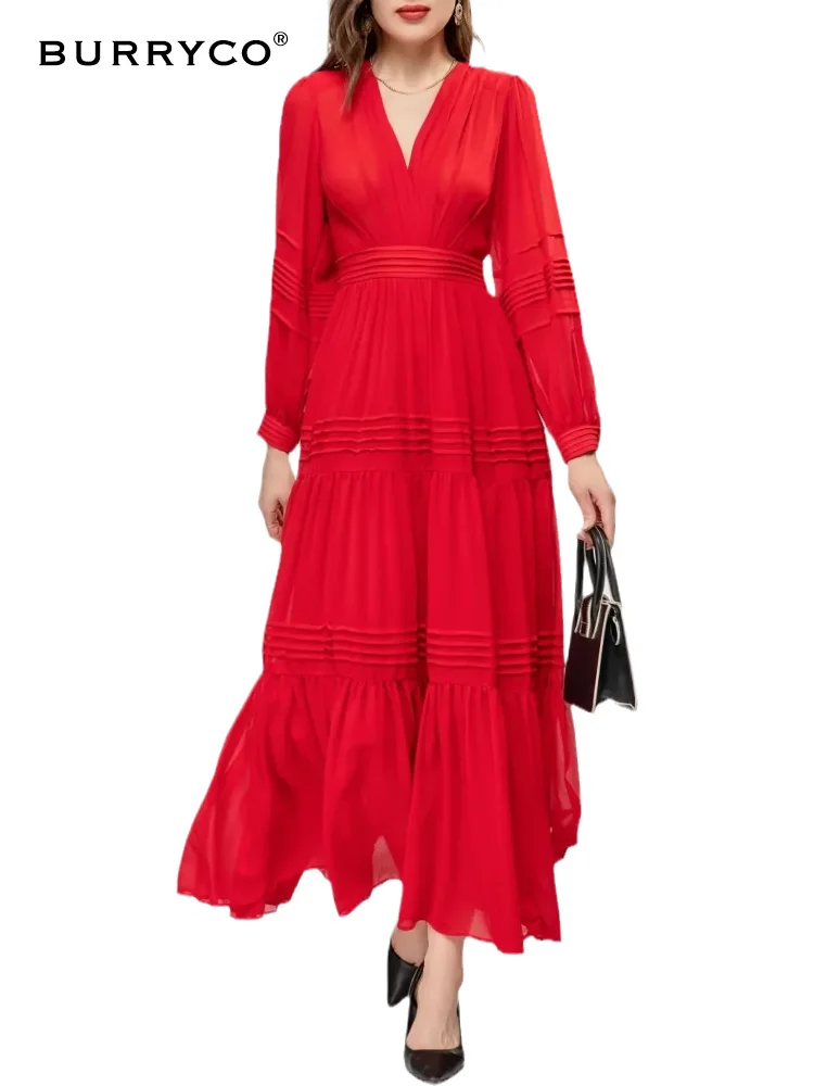 

Женское шифоновое платье с длинным рукавом и V-образным вырезом