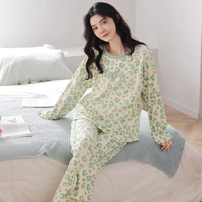 Cartoon Cute Long-Sleeved Cotton Pajamas Women Spring Autumn New Ladies' Housewear Suit Comfortable Casual Pijama Mujer