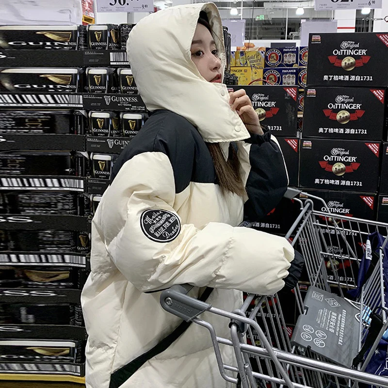 2022 winter new down padded jacket thickened warm hooded parka women's casual loose winter cotton padded jacket jacket women
