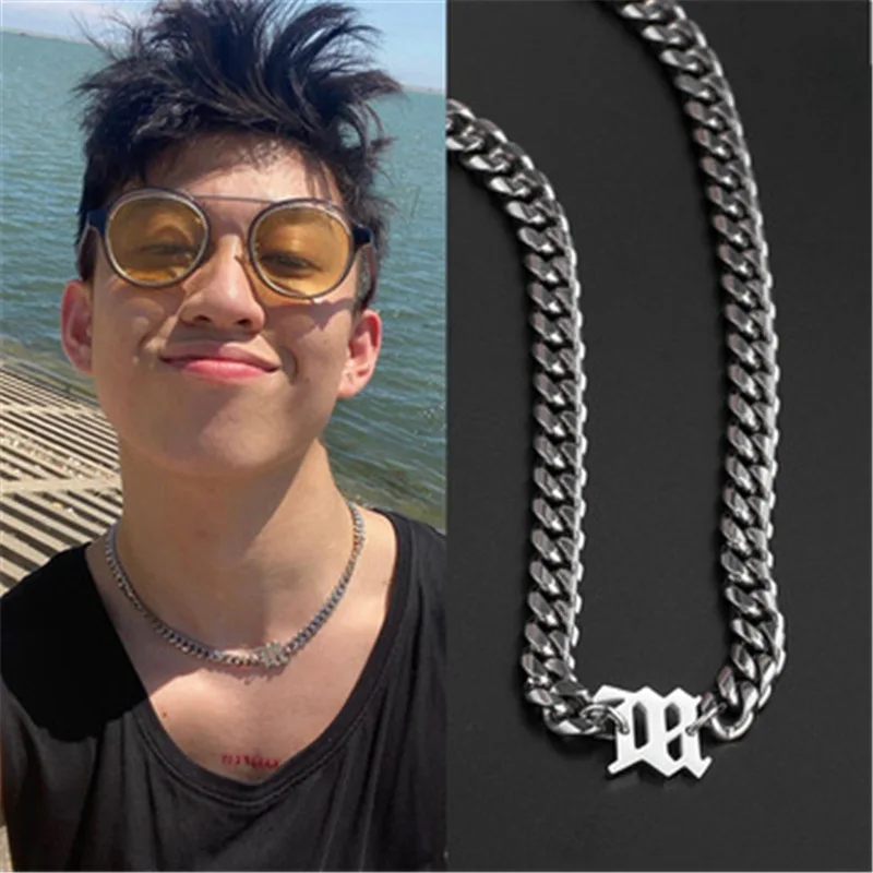 

2021 Hip Hop Cuban Necklace Trendy Punk Style Personality Titanium Steel Letter Thick Chain men's and women's chain hip-pop nice