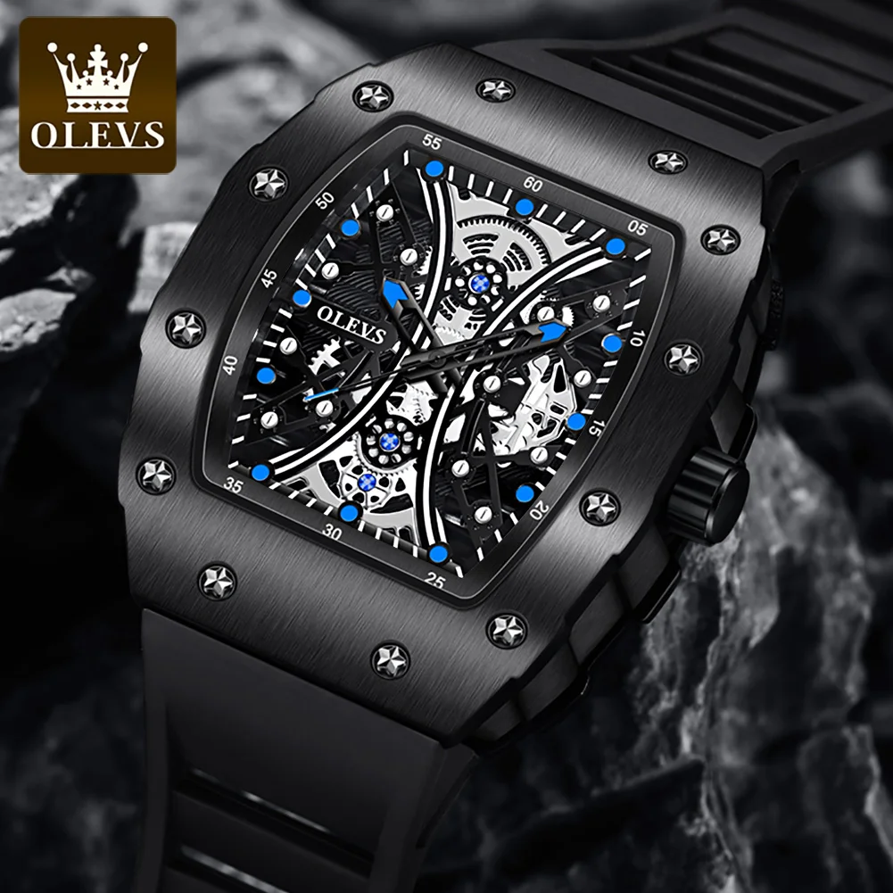 

OLEVS Top Luxury Brands Men's Watch Silicone Strap Waterproof Sports Quartz Clock Fashion Tonneau Wristwatch Relógio masculino