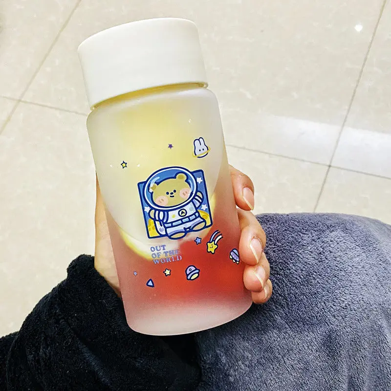 

Small Transparent Plastic Water Bottles for Girls Creative Frosted Drink Kawaii Water Bottle with Portable Travel Tea Cup 500ml