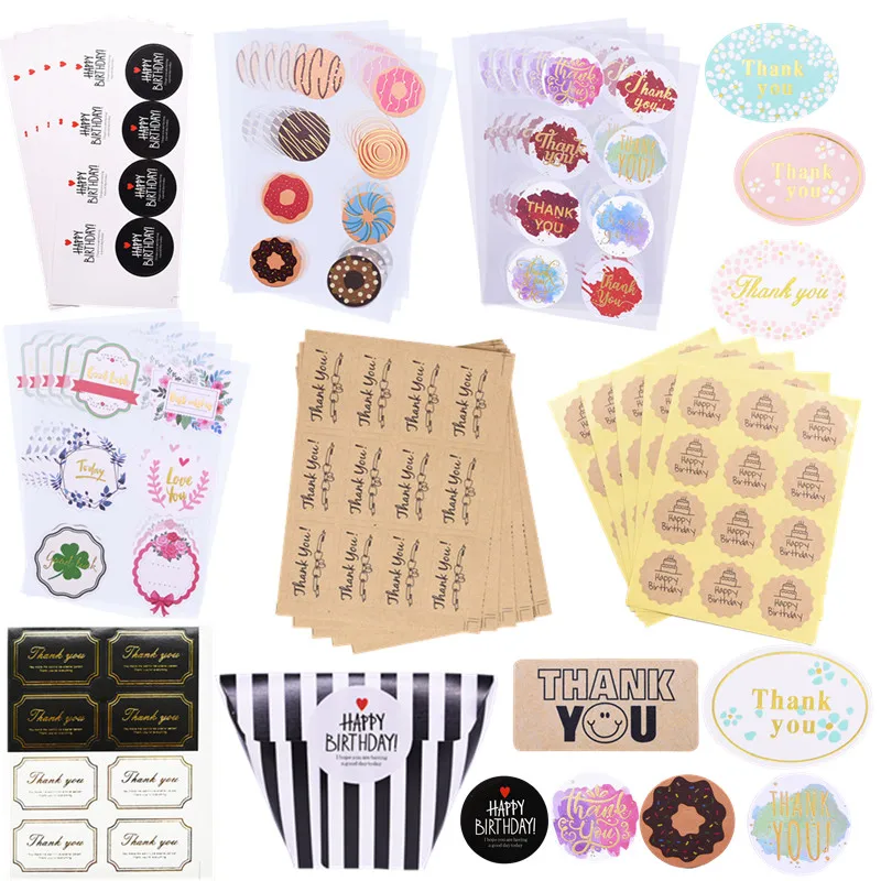 

10 Sheets Multi-style Thank You Stickers Gift Paper Label Sealing Sticker for Candy Bag Happy Birthday Wedding Thanks Sticker