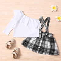spring and autumn christmas new long sleeved diagonal shoulder coat plaid bib skirt two piece childrens suit baby clothes
