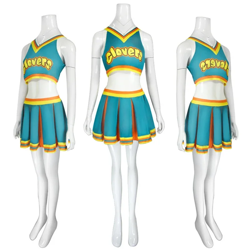 

Bring It on Clovers Green Cheerleader Cosplay Costume Uniform Outfit School JK Dress Suit Halloween Costumes for Women Aldult