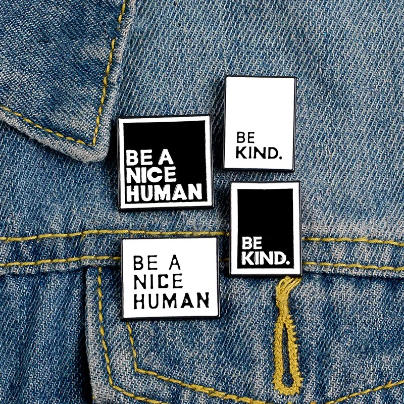 

Fashion Black White Square Pins BE KIND Enamel Pins Simple Brooches Badges Denim Clothes Bag Pins Gifts for Friends