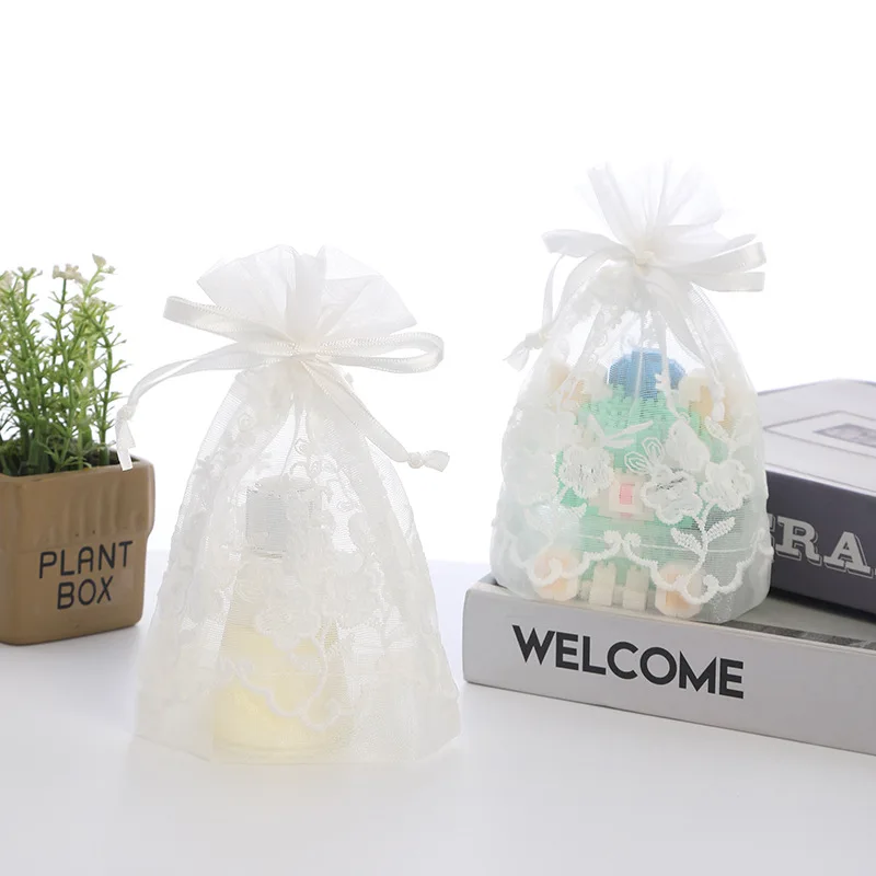 

5pcs 13*18cm New White Flower Drawstring Pocket Storage Gift Jewelry Perfume Bag Transparent Closure Lace Cloth Bag FreeShipping