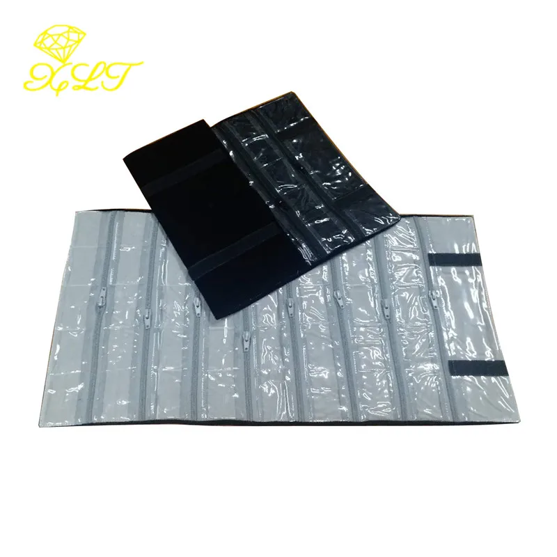 40 Grids Zipper Bag for Ring Pendant Folding Travel Organizer Earrings Case Portable Velvet Jewelry Roll Storage Bag