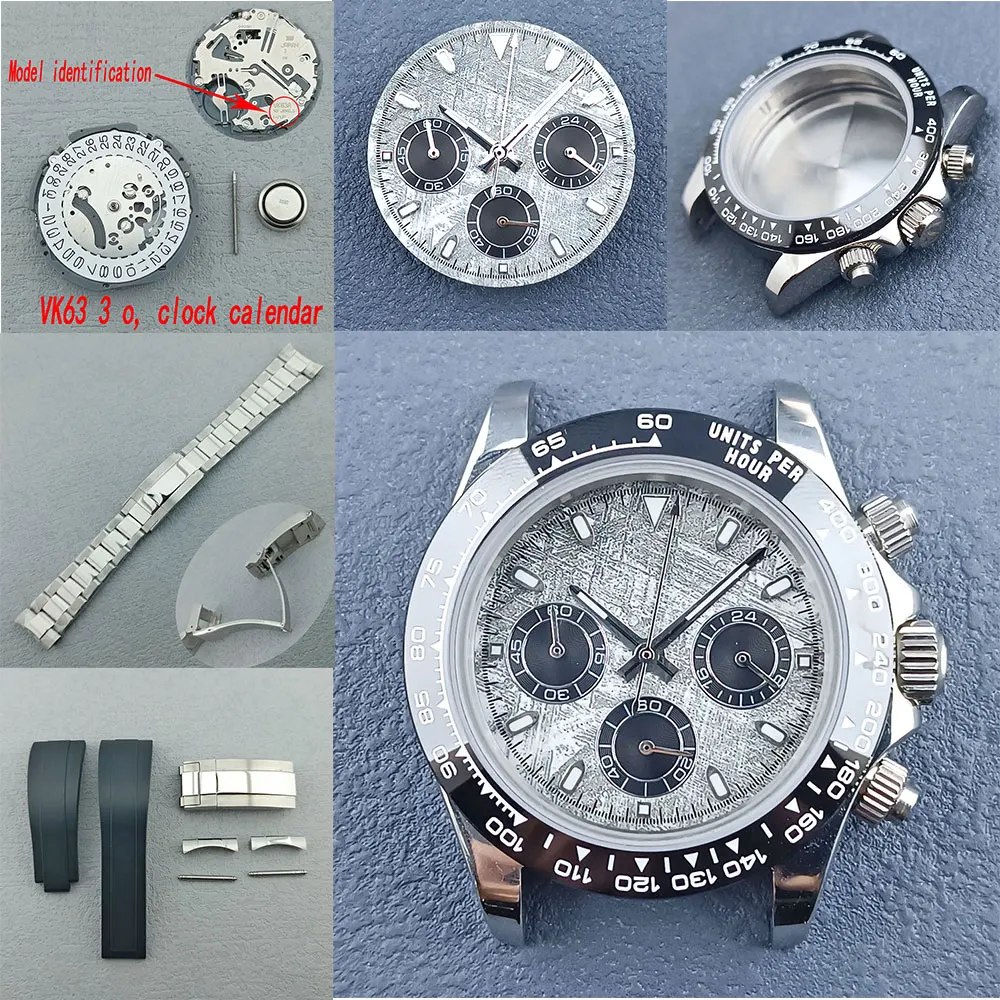 Серебряный корпус часов VK63 39 мм подходит для механизма нержавеющая сталь 316L