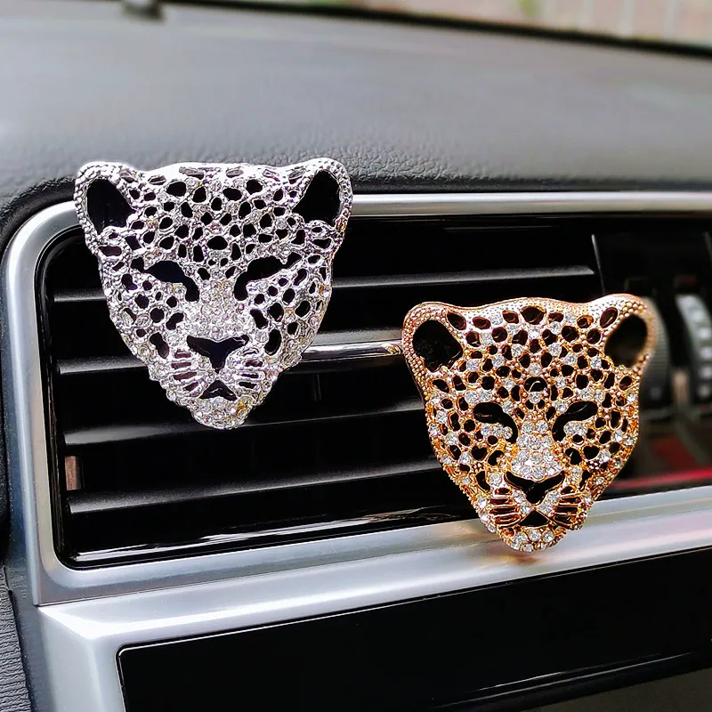 

Crystal Leopard Car Perfume Air Freshener Diamond Leopard Head Car Interior Accessories Aromatherapy Ornament Air Vent Clip Gift