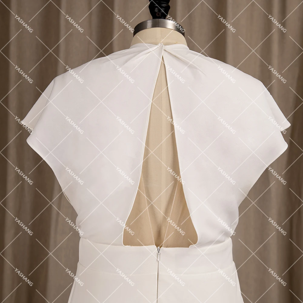 Платье свадебное атласное длиной до середины икры с V-образным вырезом - купить по