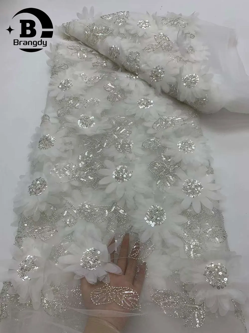 Африканская кружевная ткань с 3D цветами вышитая аппликация нигерийская Ткань