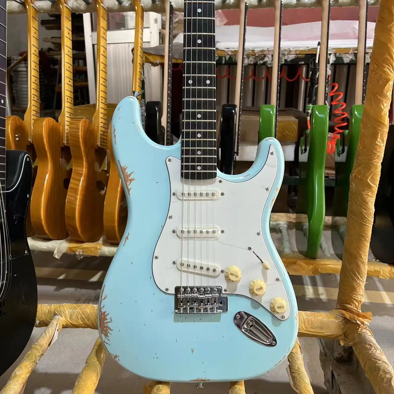 

Relic ST Electric Guitar Alder Body Sky Blue Color High Quality Guitarra Free Shipping