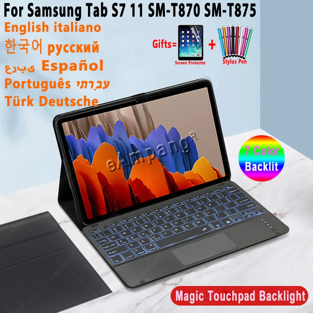 

Клавиатура с чехлом для Samsung Tab S7, 11 детской, Обложка, русская, испанская, Арабская, Корейская клавиатура для Samsung Tab S7, 11, чехол