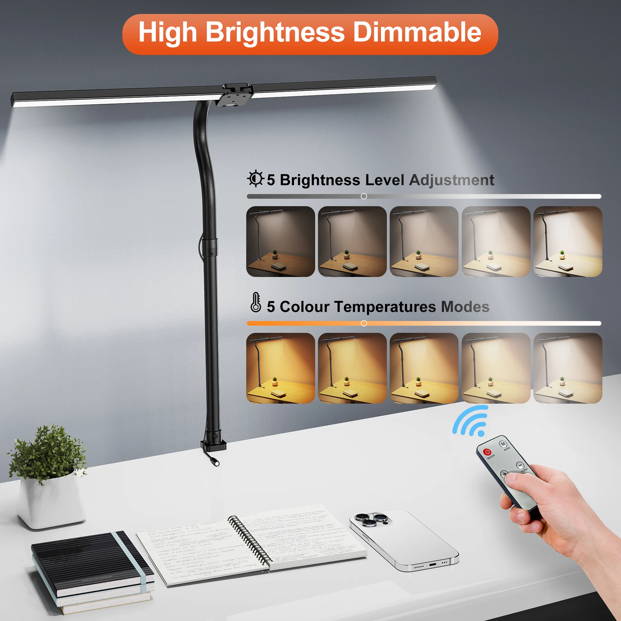 

Настольная лампа 24Вт с креплением-прищепкой и пультом ДУ