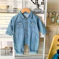 toddler baby girl boy denim bodysuit spring autumn solid lapel jumpsuit for newborns cotton casual kids clothes girls outfits