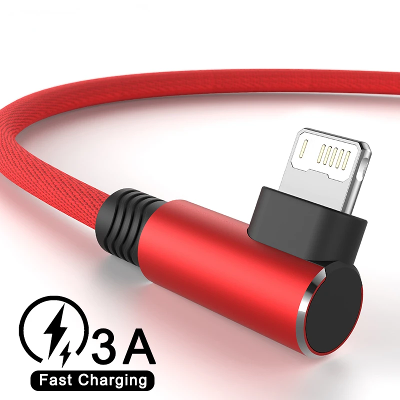 

90 Degree Elbow Chagring Data Cord Wire 3A Fast Charge USB Cable For iPhone X XR Xs 11 12 13 Pro Max 6 6s 7 8 Plus SE Apple iPad