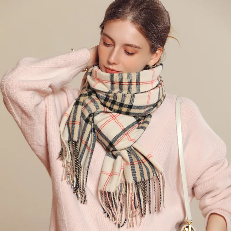 

Classic Warm Cashmere Plaid Pink Scarf Women Winter Pashmina Shawl Wrap Scarves For Ladies Fashion Tassel bufanda invierno mujer