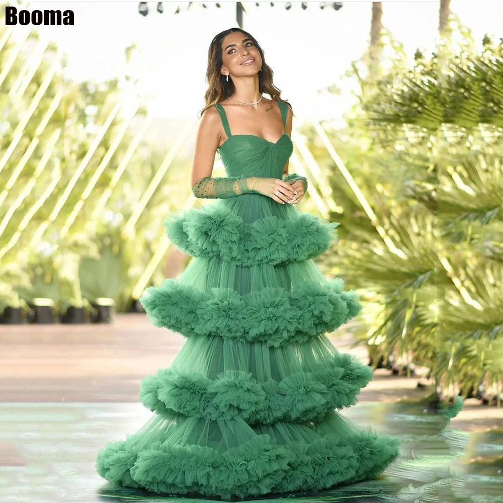 

Женское ТРАПЕЦИЕВИДНОЕ ПЛАТЬЕ на тонких бретельках Booma, зеленое Тюлевое длинное вечернее платье-трапеция в несколько рядов, бальное платье для выпускного вечера