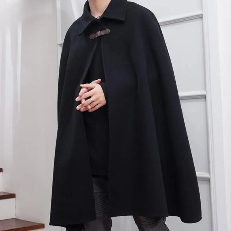 

HOT Spring Men’s New Fashion Personalized Customization Large-size Mid-length Lapel Sleeveless Cape Cloak Woolen Coat S-6XL